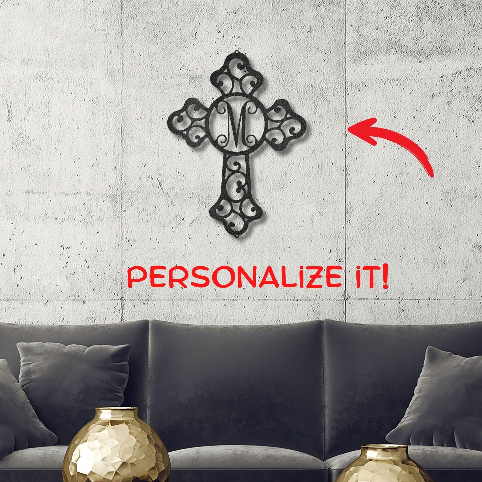 Personalized Cross Indoor Outdoor Metal Wall Art Sign - Mallard Moon Gift Shop