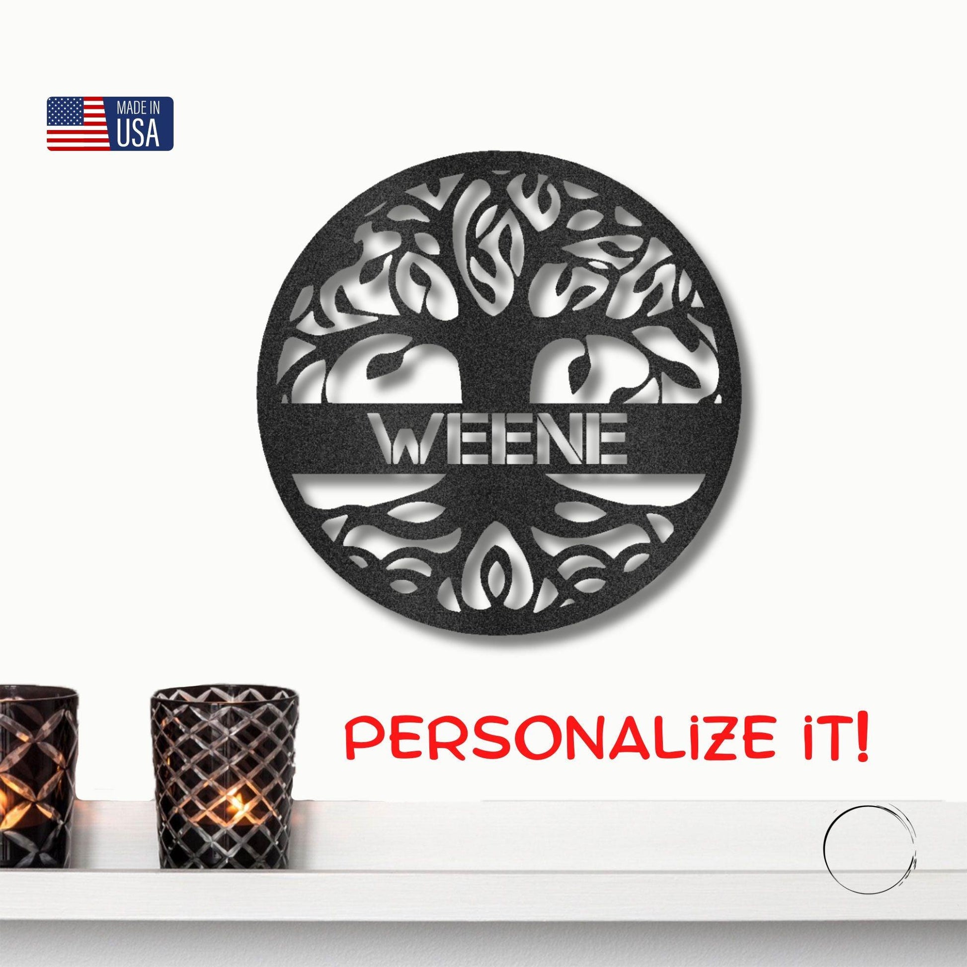 Personalized Family Name Tree of Life Indoor Outdoor Steel Wall Sign Metal Art - Mallard Moon Gift Shop