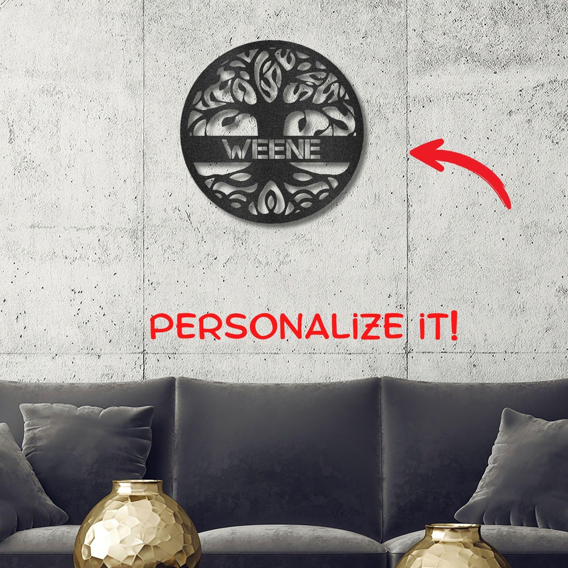 Personalized Family Name Tree of Life Indoor Outdoor Steel Wall Sign Metal Art - Mallard Moon Gift Shop