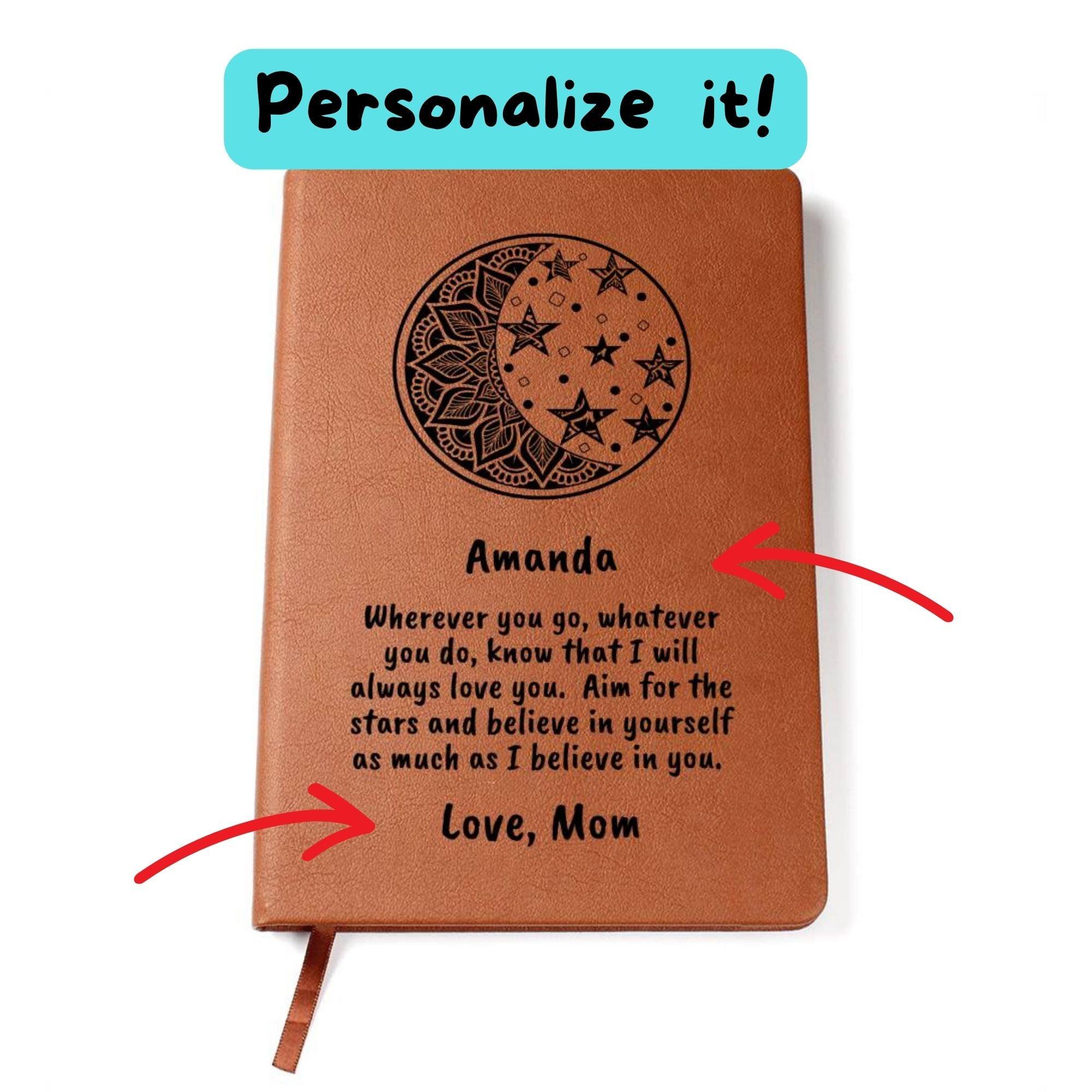 Personalized Moon and Stars I Believe in You Graphic Leather Journal - Mallard Moon Gift Shop