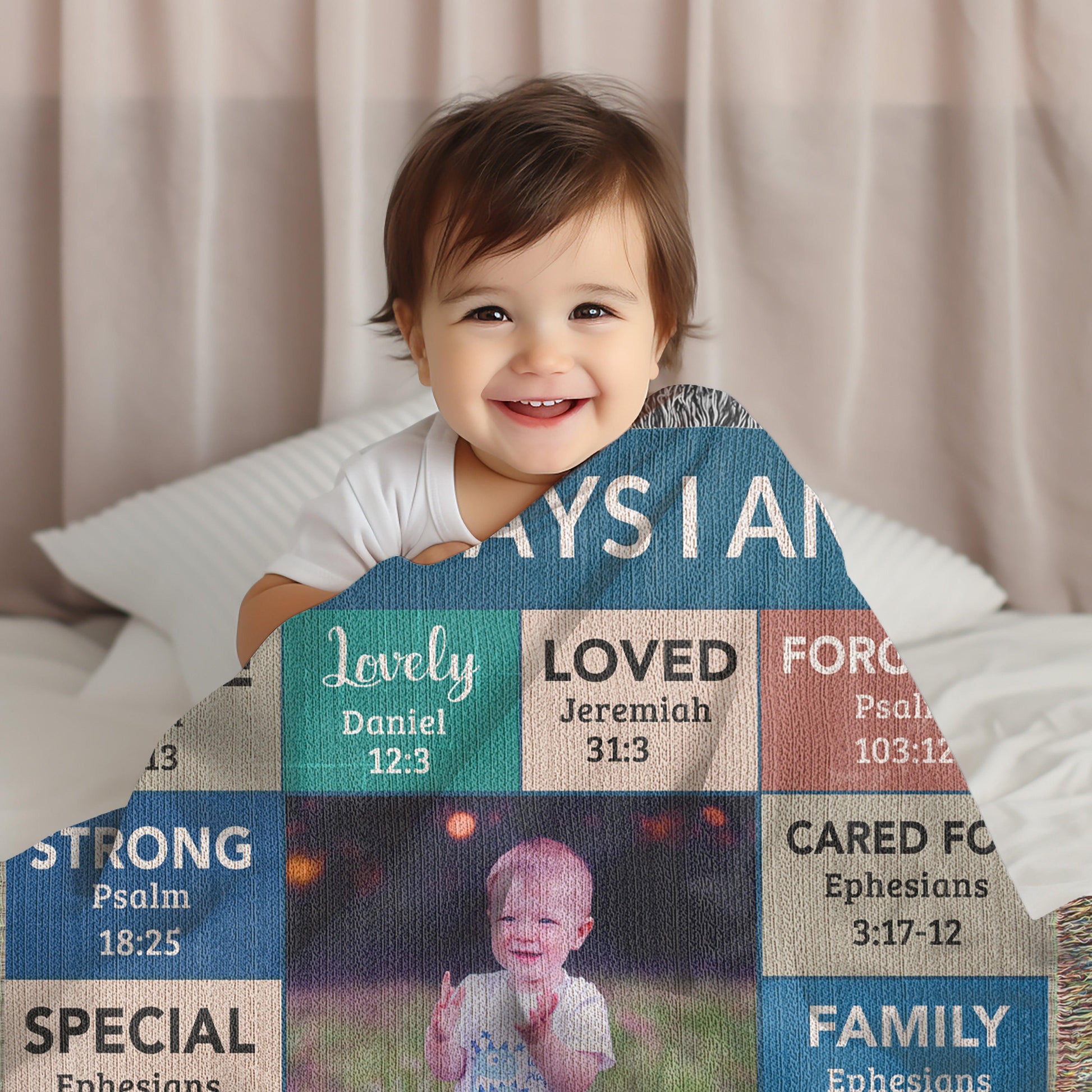 Personalized Photo and Name - God Says I Am Loved Gift for Son, Grandson, Godson Heirloom Woven Blanket - Mallard Moon Gift Shop