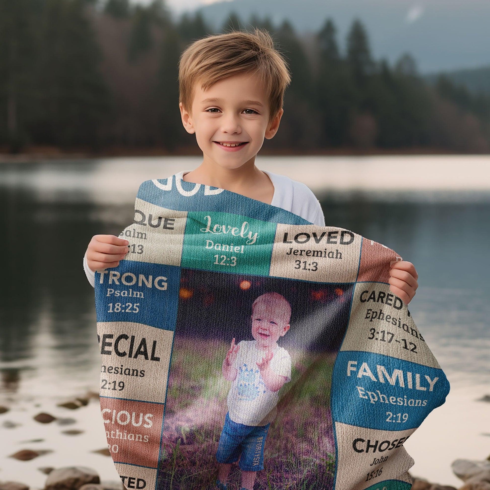Personalized Photo and Name - God Says I Am Loved Gift for Son, Grandson, Godson Heirloom Woven Blanket - Mallard Moon Gift Shop
