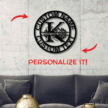 Personalized Elaborate Split Letter Name Initial Indoor Outdoor Steel Wall Sign Metal Art - Mallard Moon Gift Shop