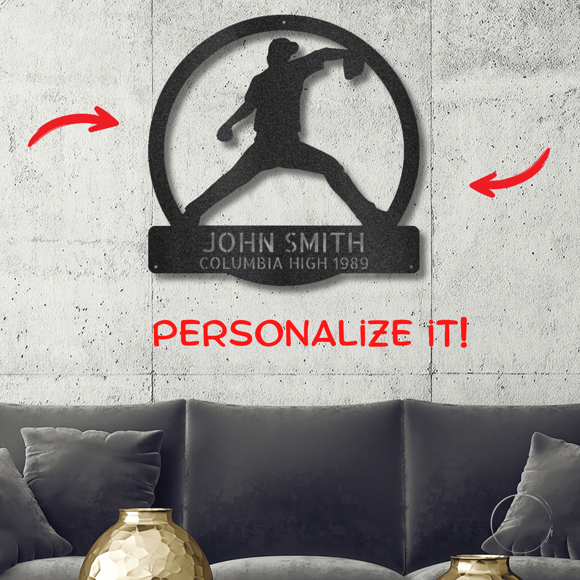 Baseball Pitcher Custom Name Metal Art Wall Sign - Mallard Moon Gift Shop