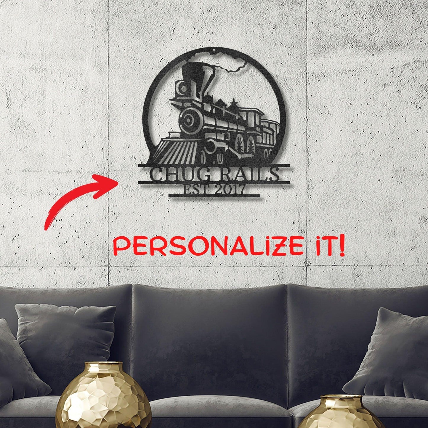 Vintage Steam Locomotive Train Personalized Name Metal Art Wall Sign - Mallard Moon Gift Shop