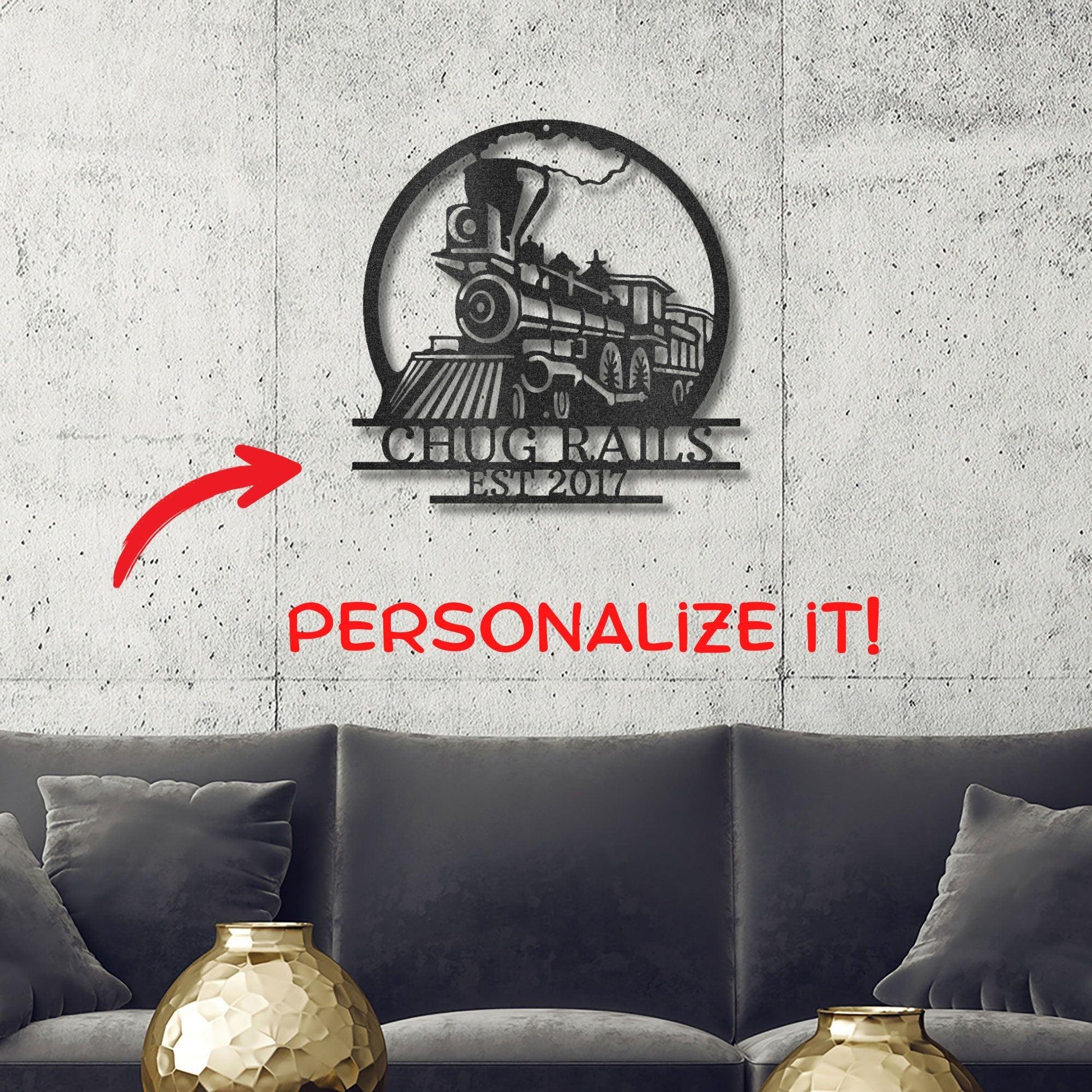 Vintage Steam Locomotive Train Personalized Name Metal Art Wall Sign - Mallard Moon Gift Shop