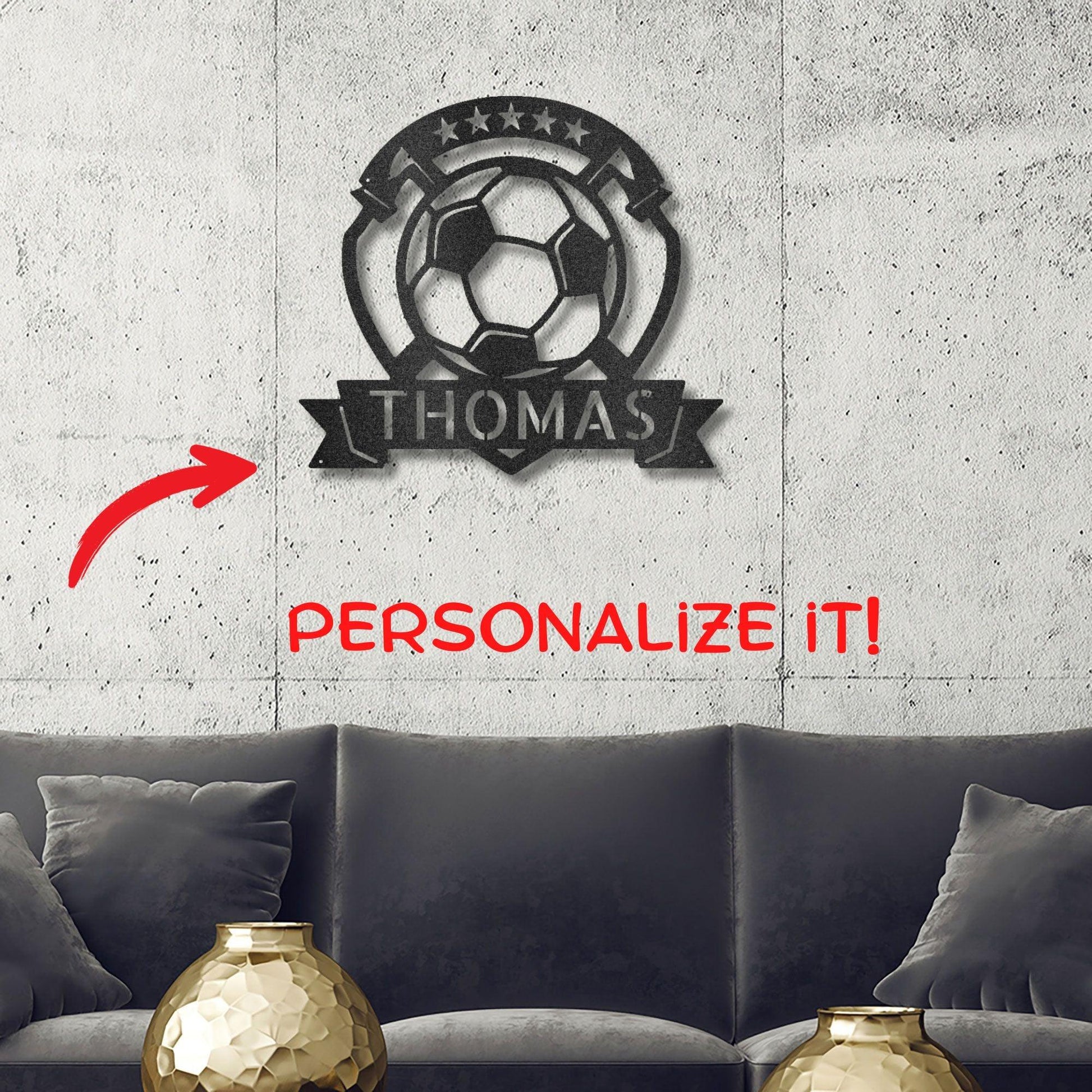 Soccer Plaque Custom Name Steel Wall Sign - Mallard Moon Gift Shop