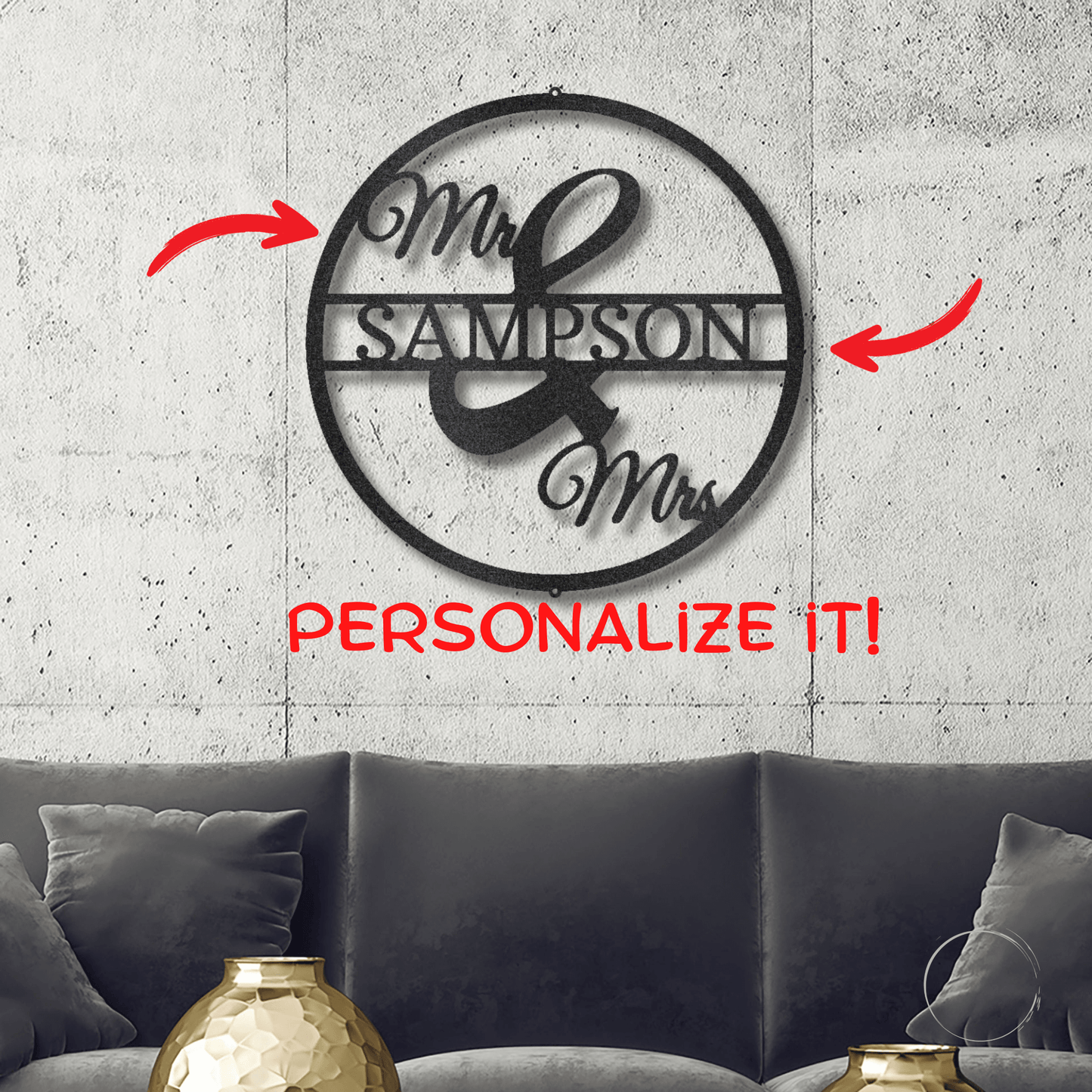 Mr and Mrs Circle Custom Name Steel Wall Sign - Mallard Moon Gift Shop