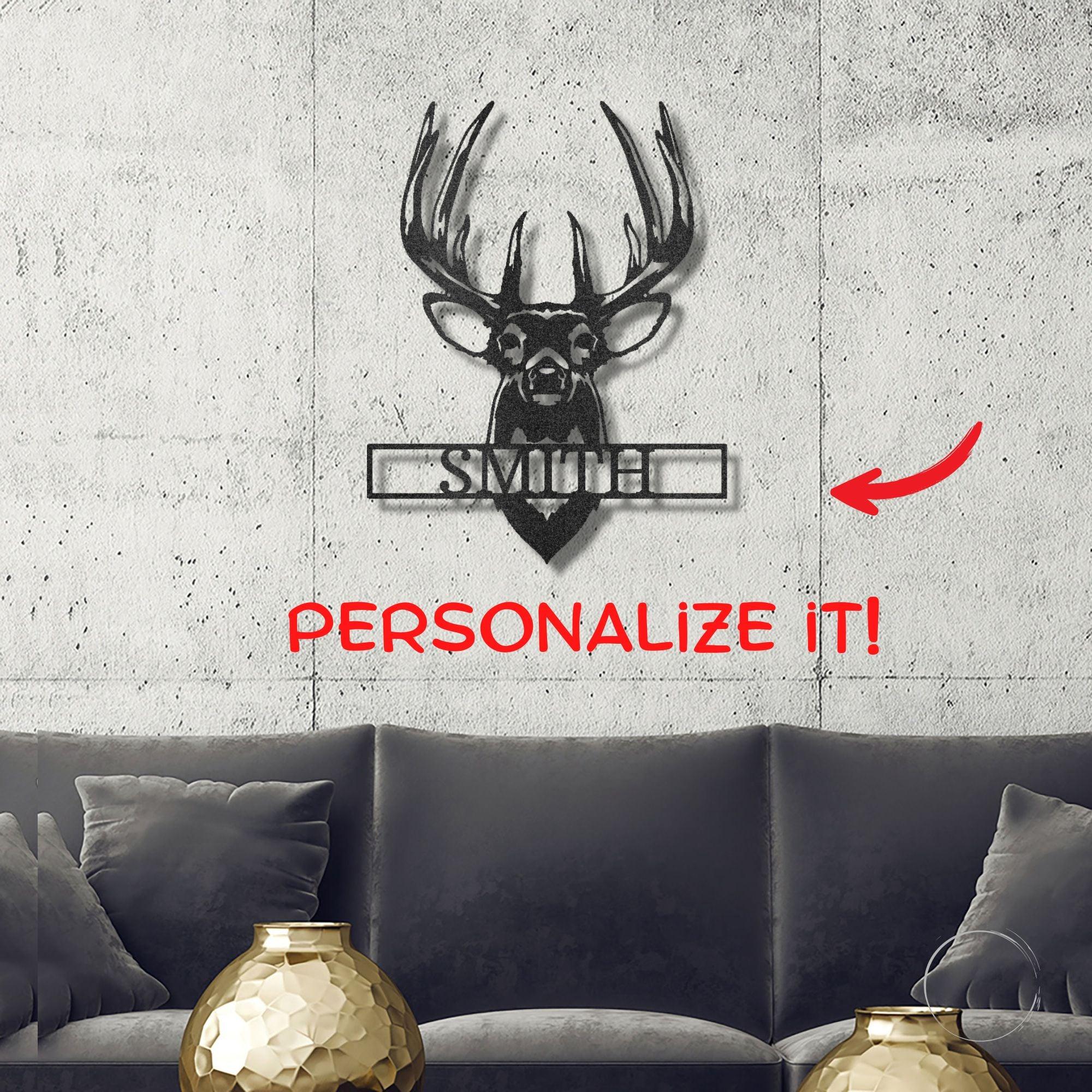 Deer Buck Head Mount Monogram Personalized Name Metal Art Wall Sign - Mallard Moon Gift Shop