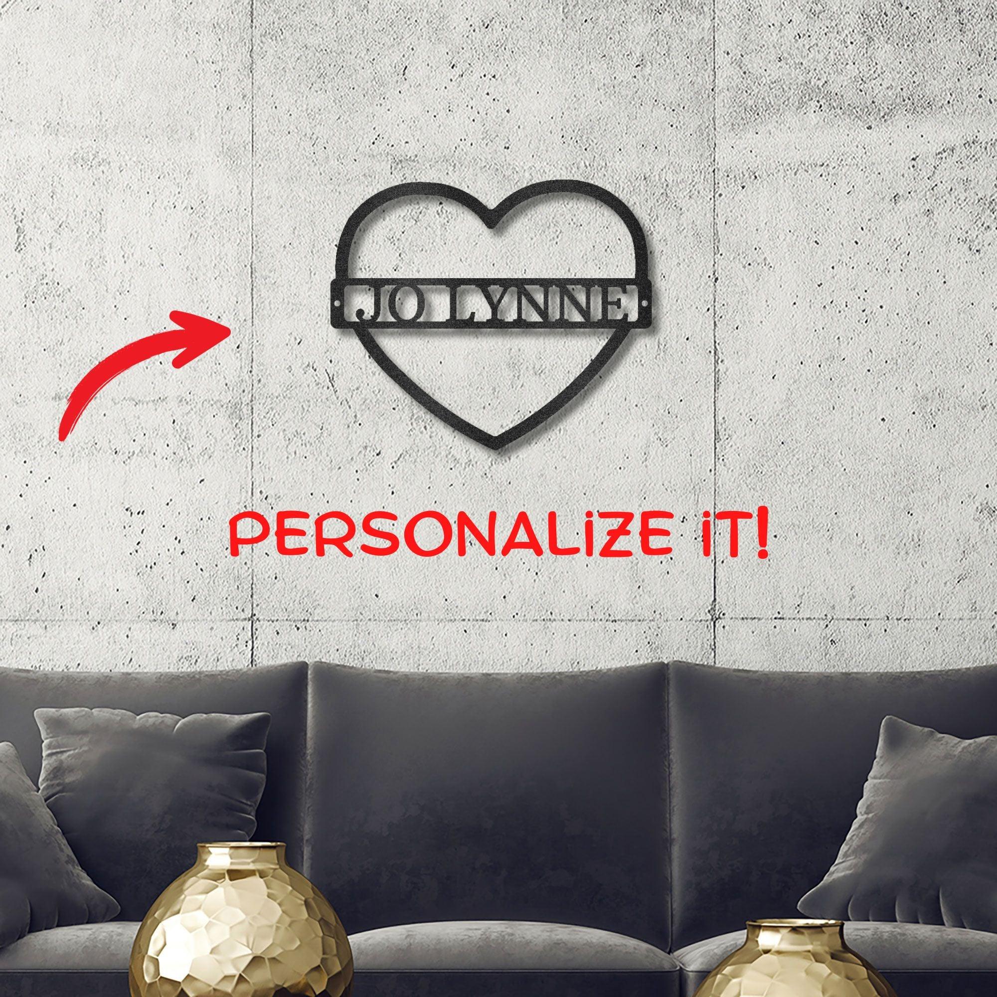 Custom Heart Shaped Monogram Personalized Steel Wall Sign - Mallard Moon Gift Shop