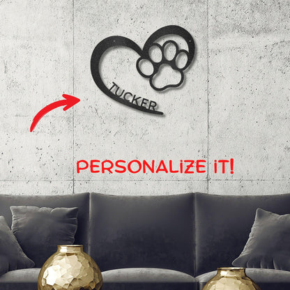 Puppy Love Paw Print Monogram Personalized Metal Art Wall Sign - Mallard Moon Gift Shop