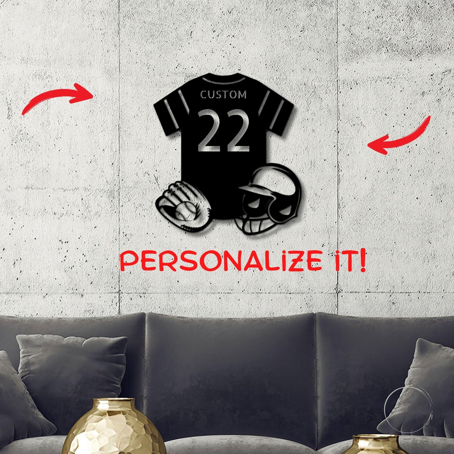 Baseball Gear Custom Name and Jersey Number Metal Wall Sign - Mallard Moon Gift Shop