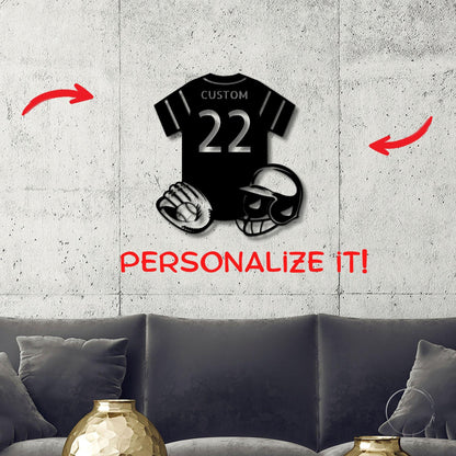 Baseball Gear Custom Name and Jersey Number Metal Wall Sign - Mallard Moon Gift Shop