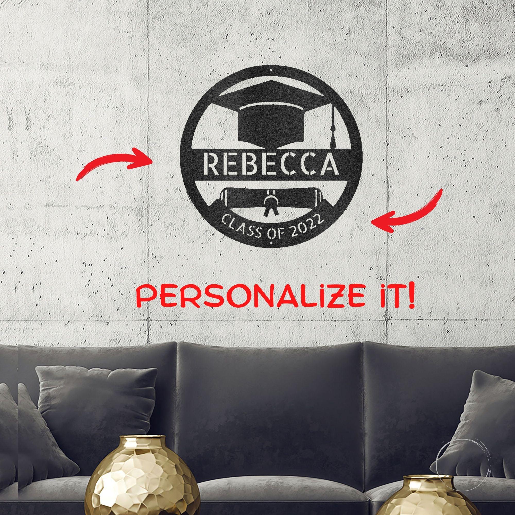 Graduation Cap and Diploma Custom Name Metal Art Wall Sign - Mallard Moon Gift Shop