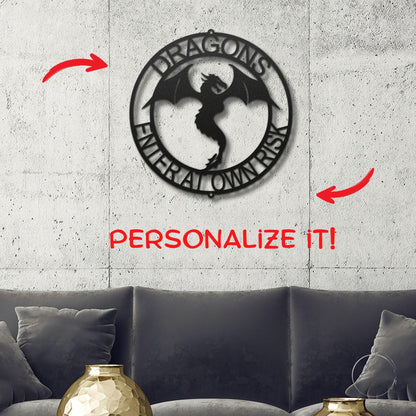 Dragon Ring Monogram Personalized Name Indoor Outdoor Steel Wall Sign Metal Art - Mallard Moon Gift Shop