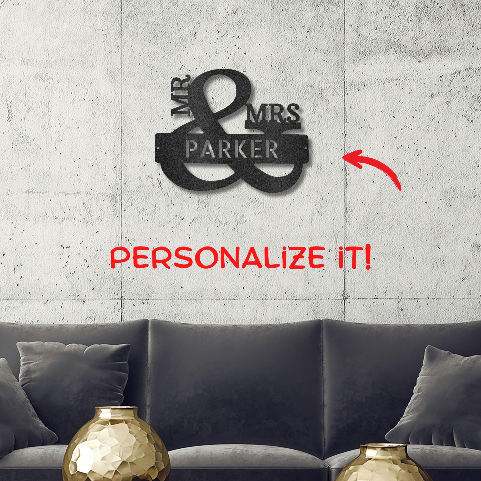 Couples Mr. and Mrs. Custom Name Monogram Indoor Outdoor Steel Wall Sign - Mallard Moon Gift Shop