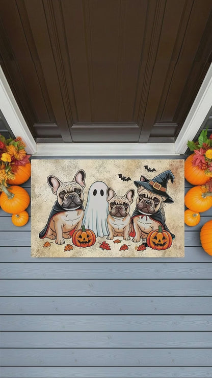French Bulldog Halloween Doormat – Cute Spooky Dogs Welcome Mat – Funny Fall Décor for Dog Lovers