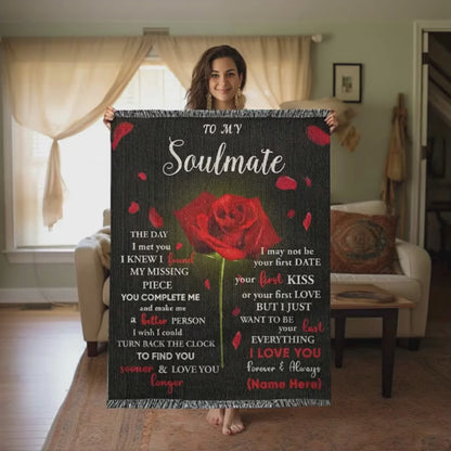 To My Soulmate - The Day I Met You I Found My Missing Piece Heirloom Woven Blanket