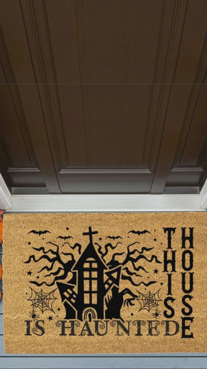 This House Is Haunted Coir Doormat – Haunted House Halloween Welcome Mat | Spooky Front Porch Decor | Rustic Fall Entryway Rug