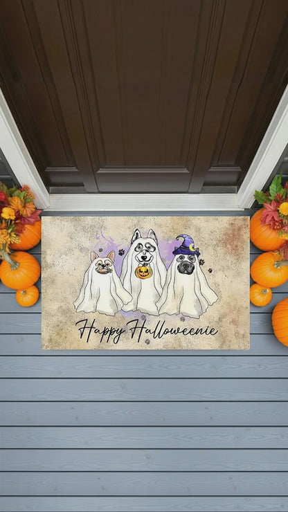 Happy Halloweenie Dog Doormat – Funny Ghost Dogs Welcome Mat – Cute Spooky Fall Décor for Dog Lovers