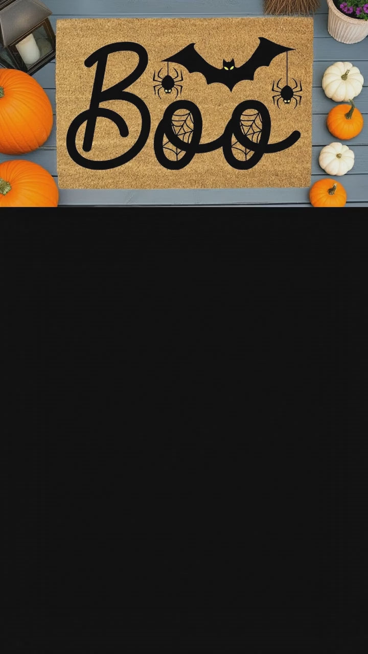 Boo Halloween Doormat – Spider & Bat Outdoor Coir Mat for Porch Décor