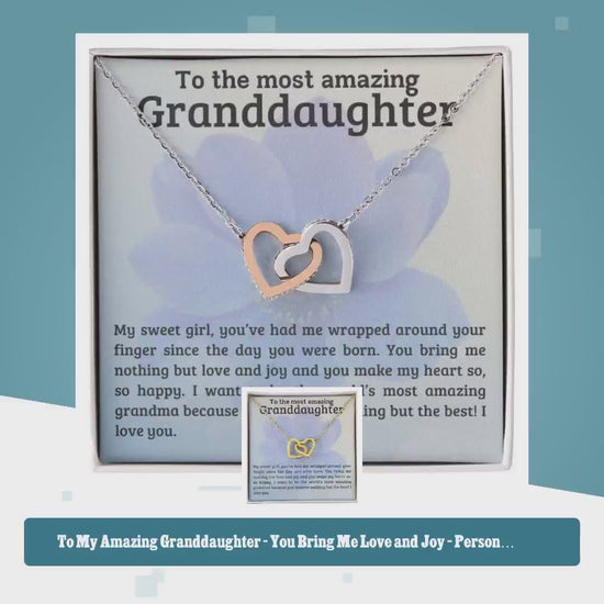 To My Amazing Granddaughter - You Bring Me Love and Joy - Personalized Interlocking Hearts Pendant Necklace by@Outfy