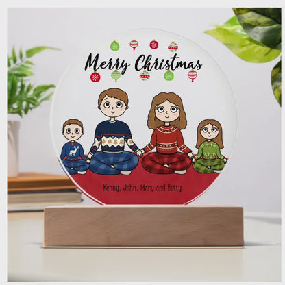 Family Holiday Portrait Personalized Round Acrylic Plaque