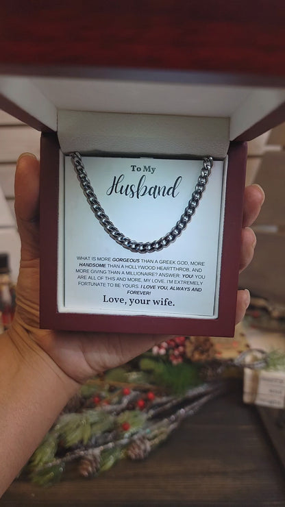 To My Husband, My Greek God, My Heartthrob, My Love - Cuban Link Chain Necklace