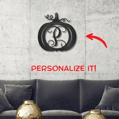 Pumpkin Custom Family Name Initial Monogram Indoor Outdoor Steel Wall Sign - Mallard Moon Gift Shop