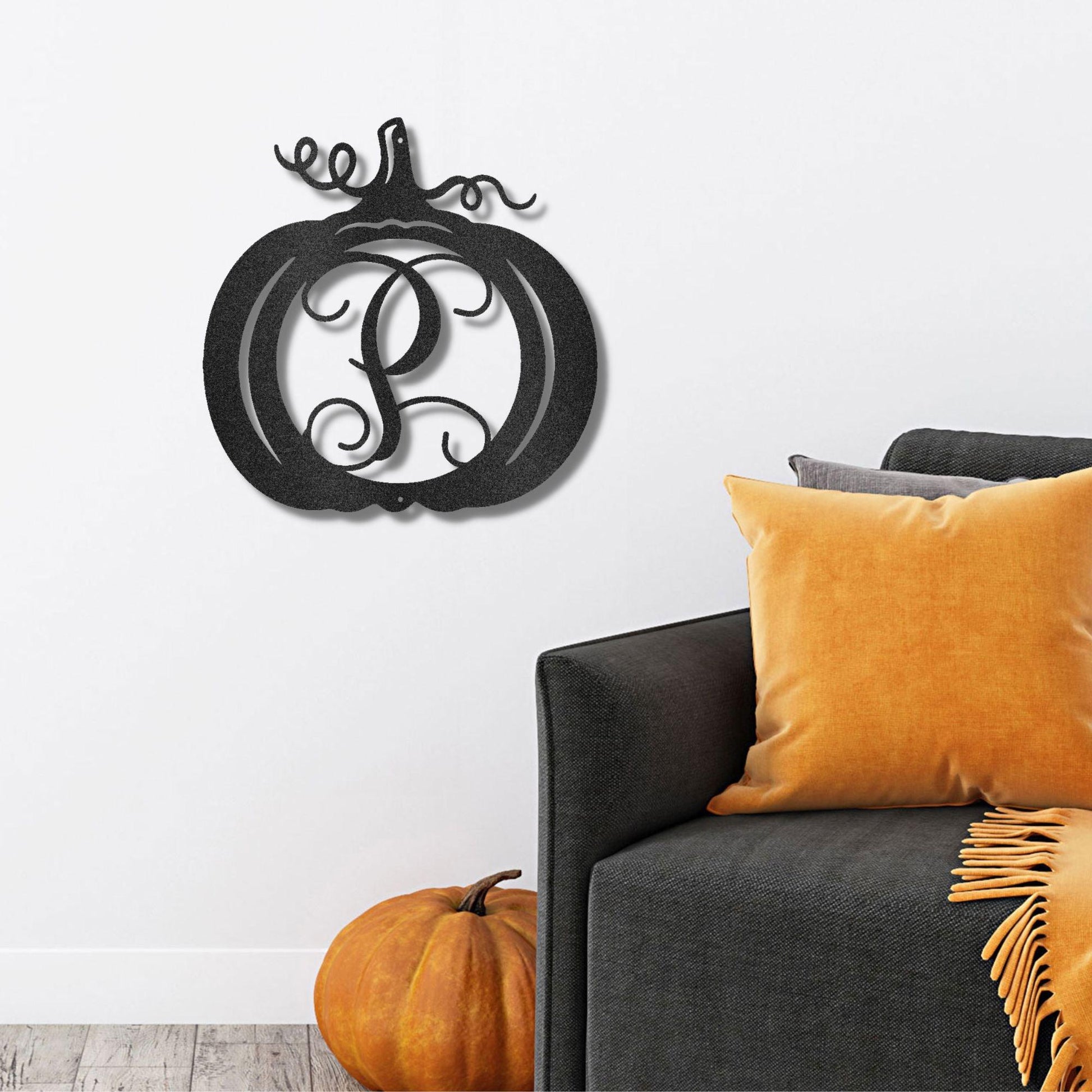 Pumpkin Custom Family Name Initial Monogram Indoor Outdoor Steel Wall Sign - Mallard Moon Gift Shop