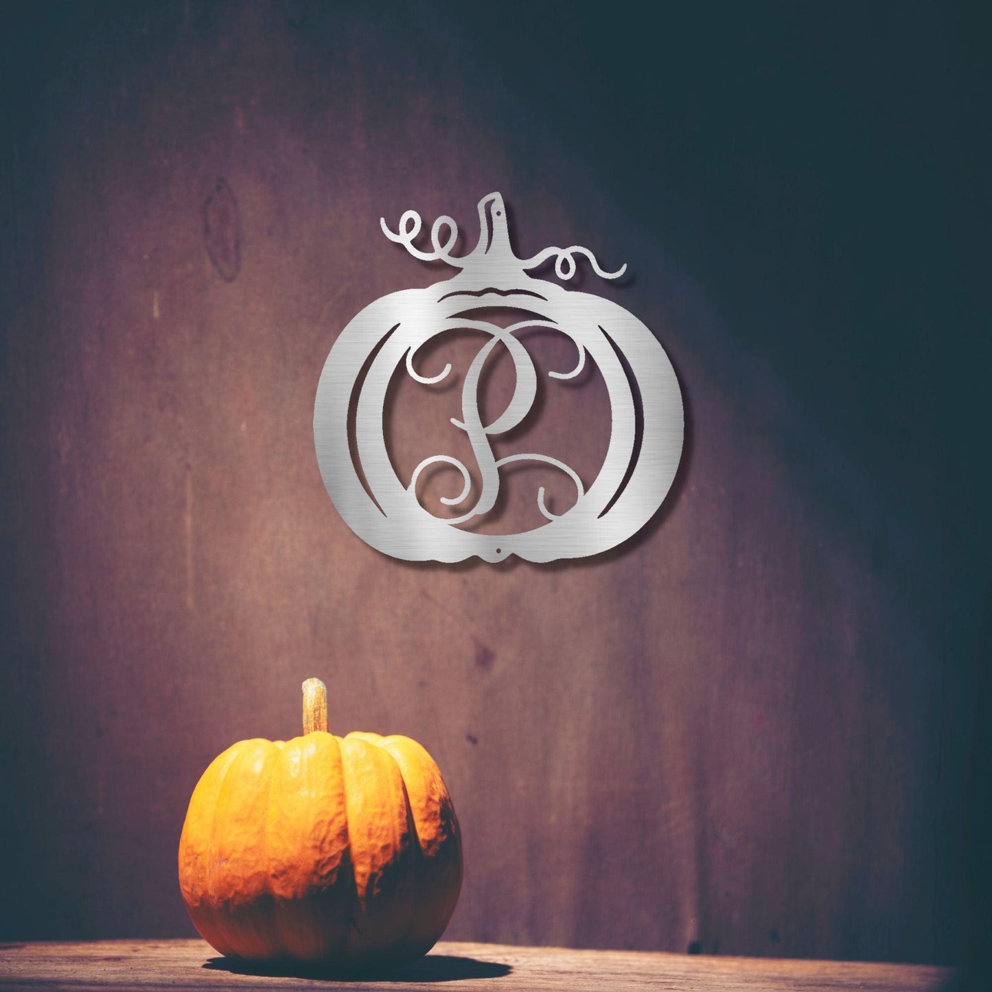 Pumpkin Custom Family Name Initial Monogram Indoor Outdoor Steel Wall Sign - Mallard Moon Gift Shop