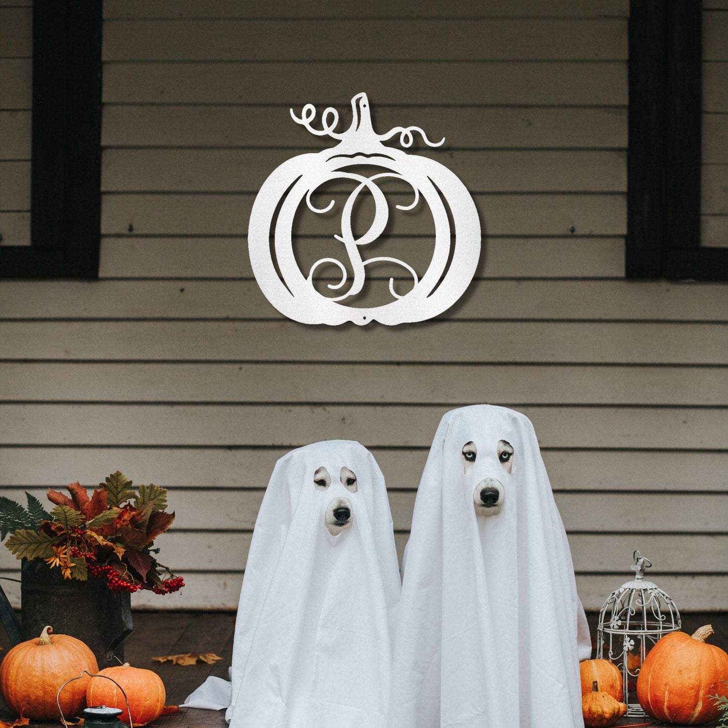 Pumpkin Custom Family Name Initial Monogram Indoor Outdoor Steel Wall Sign - Mallard Moon Gift Shop