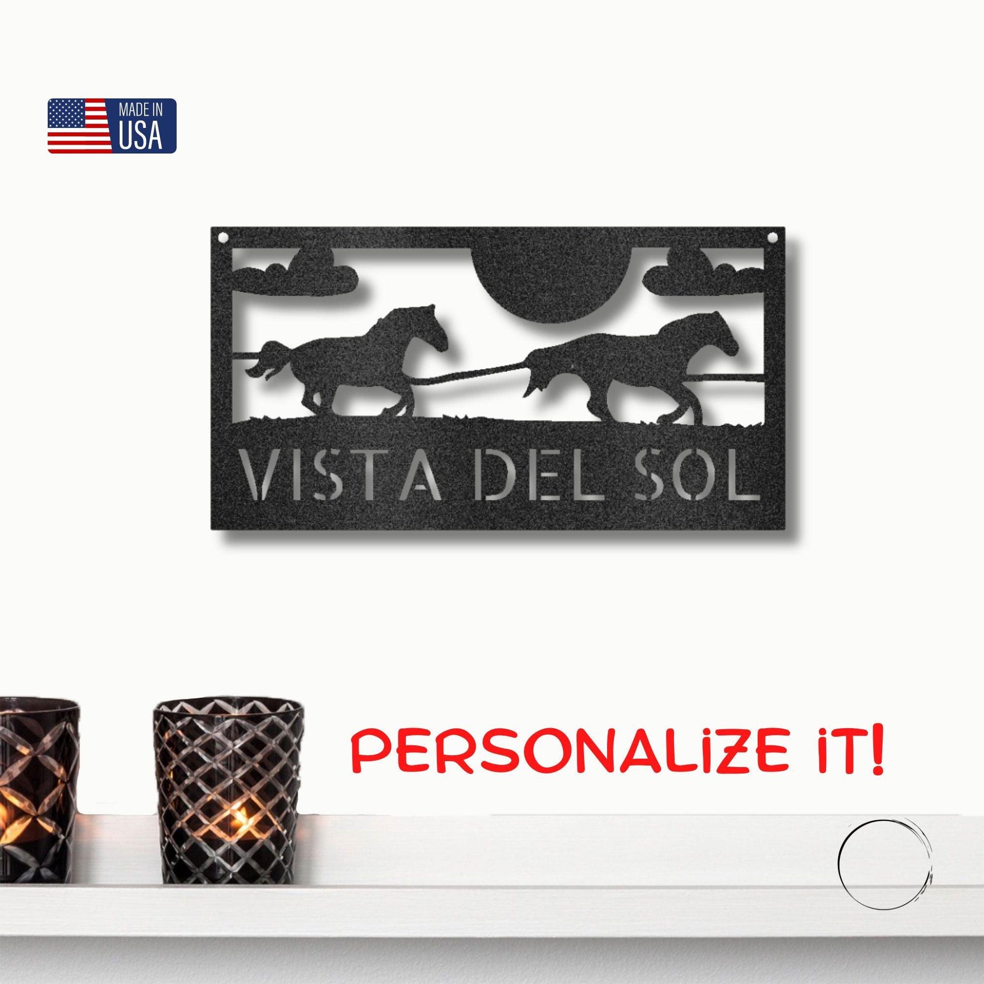 Racing Horses Monogram Personalized Indoor Outdoor Steel Wall Sign Art - Mallard Moon Gift Shop