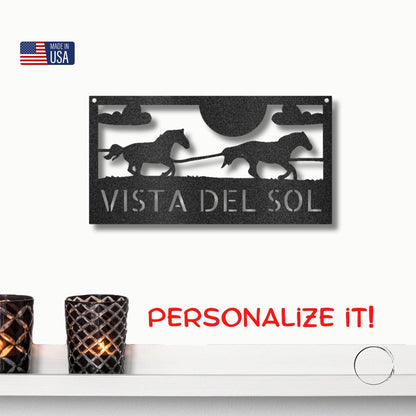 Racing Horses Monogram Personalized Indoor Outdoor Steel Wall Sign Art - Mallard Moon Gift Shop