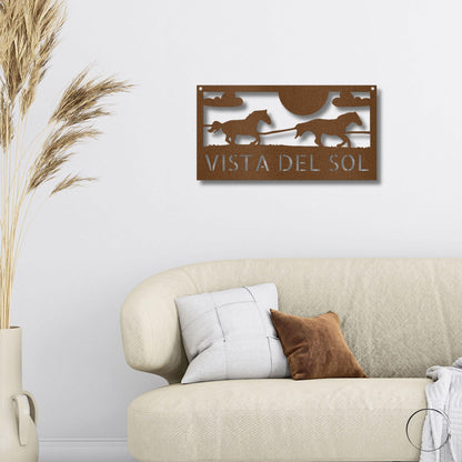 Racing Horses Monogram Personalized Indoor Outdoor Steel Wall Sign Art - Mallard Moon Gift Shop