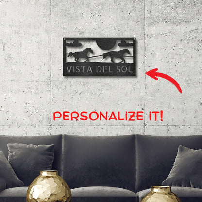 Racing Horses Monogram Personalized Indoor Outdoor Steel Wall Sign Art - Mallard Moon Gift Shop