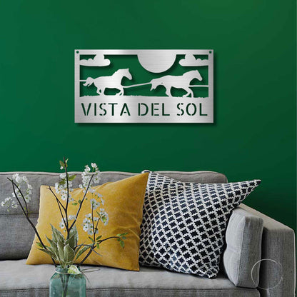 Racing Horses Monogram Personalized Indoor Outdoor Steel Wall Sign Art - Mallard Moon Gift Shop