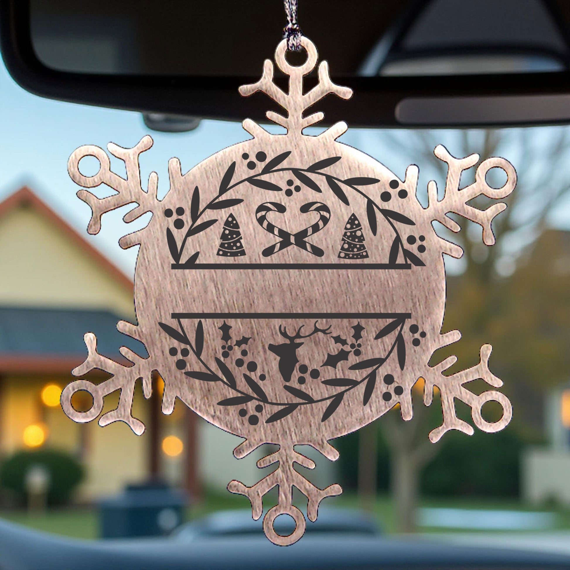 Personalized Family Name Laser Engraved Stainless Steel Snowflake Tree Ornament Candy Canes - Mallard Moon