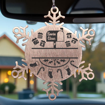 Personalized Family Name Laser Engraved Stainless Steel Snowflake Tree Ornament Santa's Mail - Mallard Moon