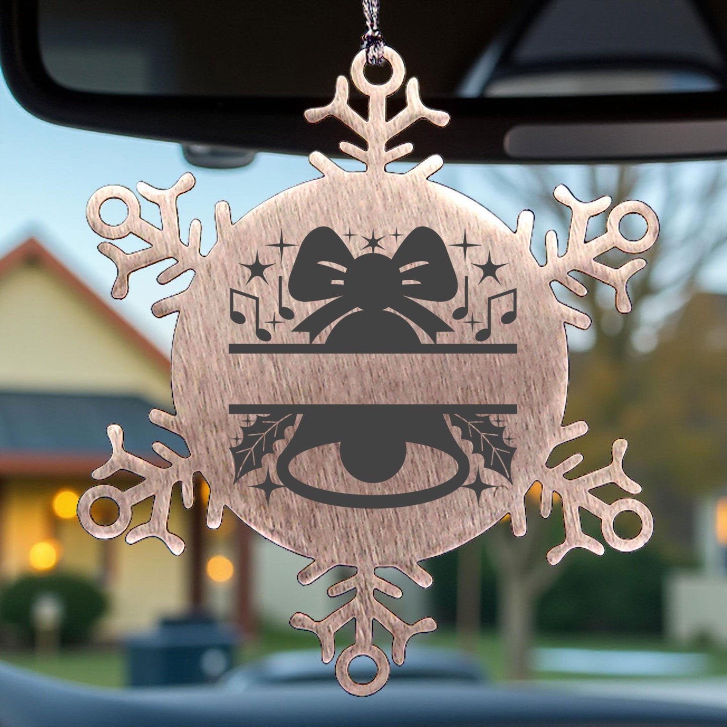 Personalized Snowflake Tree Ornament Christmas Bell Family Name Laser Engraved Stainless Steel - Mallard Moon