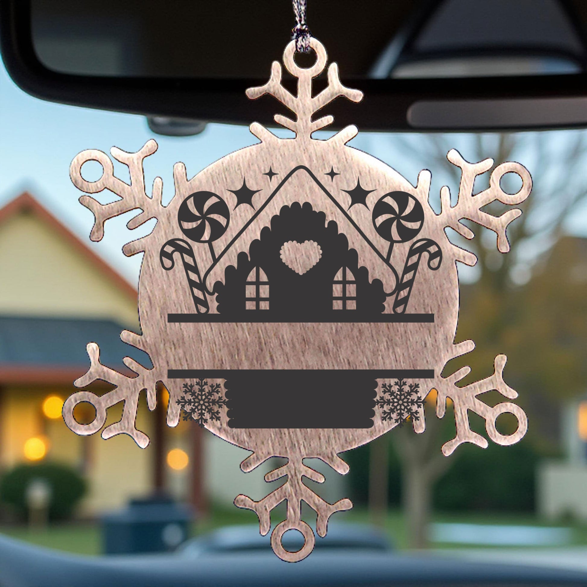 Personalized Snowflake Tree Ornament Family Name Laser Engraved Stainless Steel Gingerbread House - Mallard Moon