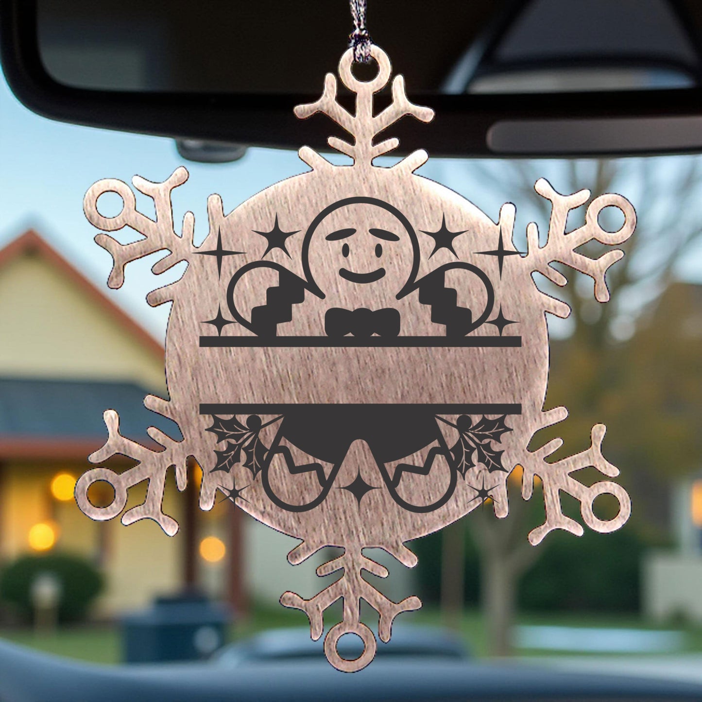 Personalized Gingerbread Man Snowflake Wreath Tree Ornament Family Name Laser Engraved Stainless Steel - Mallard Moon