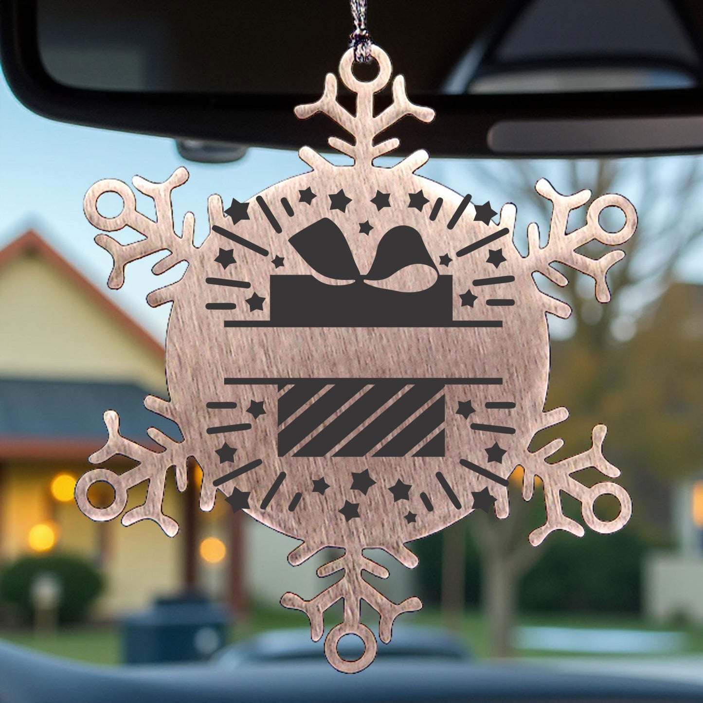 Personalized Family Name Present Laser Engraved Stainless Steel Snowflake Tree Ornament - Mallard Moon