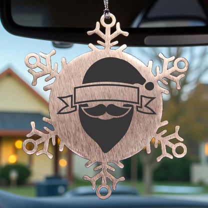 Personalized Family Name Santa Claus Laser Engraved Stainless Steel Snowflake Tree Ornament - Mallard Moon