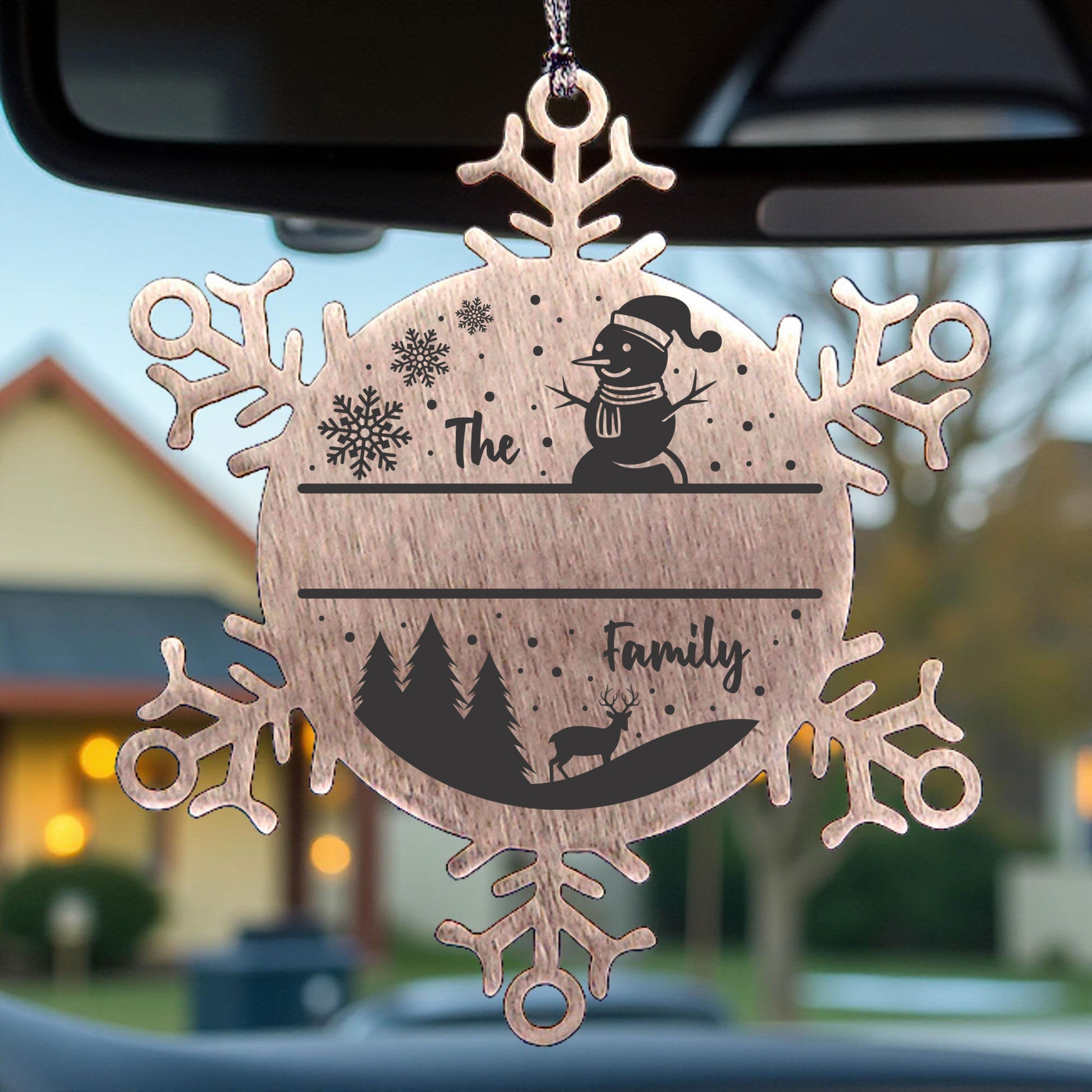 Personalized Snowman Snowflake Christmas Tree Ornament Family Name Laser Engraved Stainless Steel - Mallard Moon