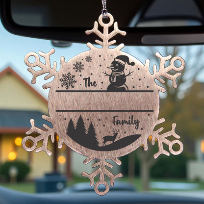 Personalized Snowman Snowflake Christmas Tree Ornament Family Name Laser Engraved Stainless Steel - Mallard Moon