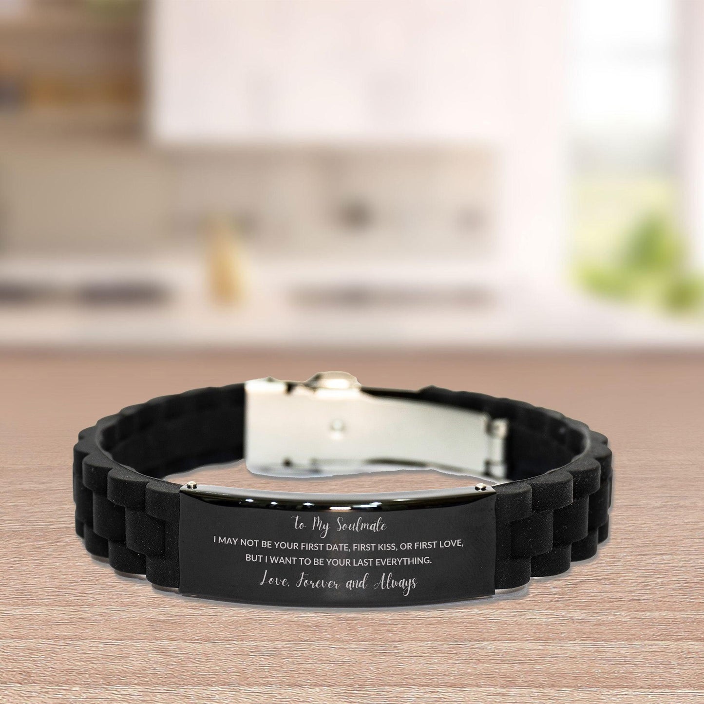 Romantic Soulmate Engraved Black Glidelock Clasp Bracelet - I want to be your Last Everything- Birthday, Christmas Holiday, Valentine Gifts - Mallard Moon Gift Shop