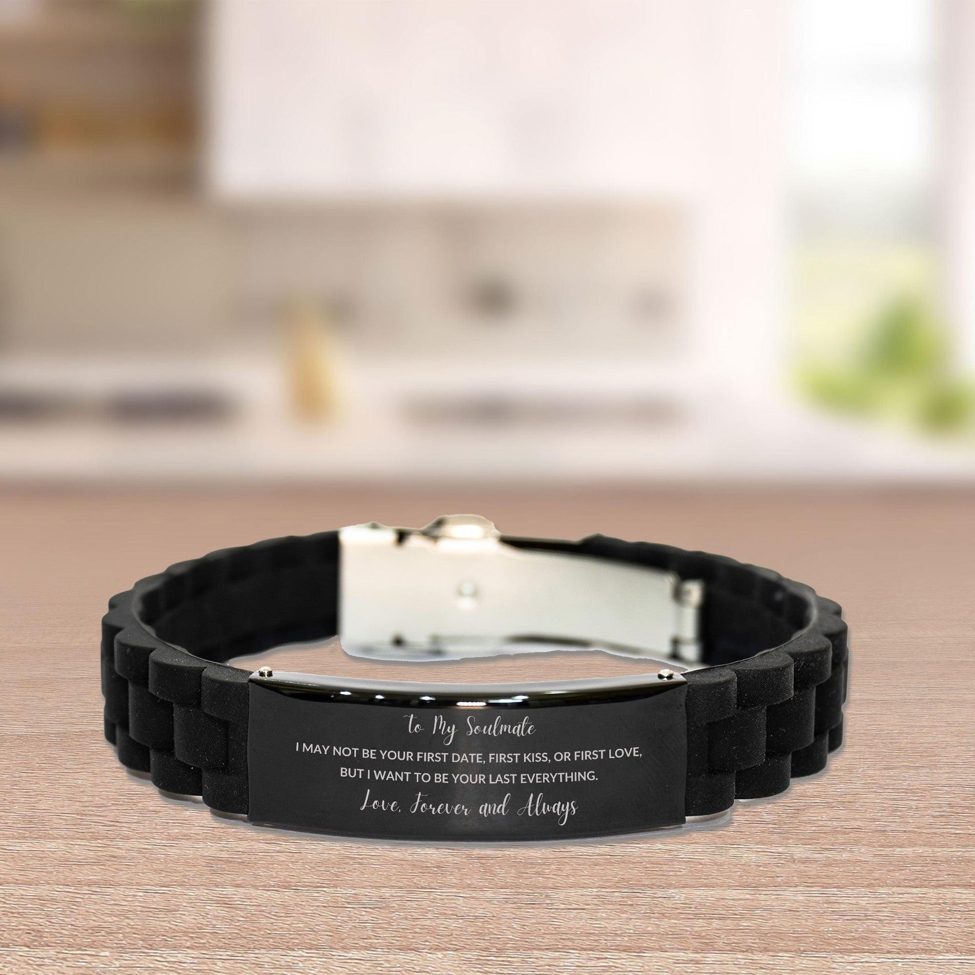 Romantic Soulmate Engraved Black Glidelock Clasp Bracelet - I want to be your Last Everything- Birthday, Christmas Holiday, Valentine Gifts - Mallard Moon Gift Shop