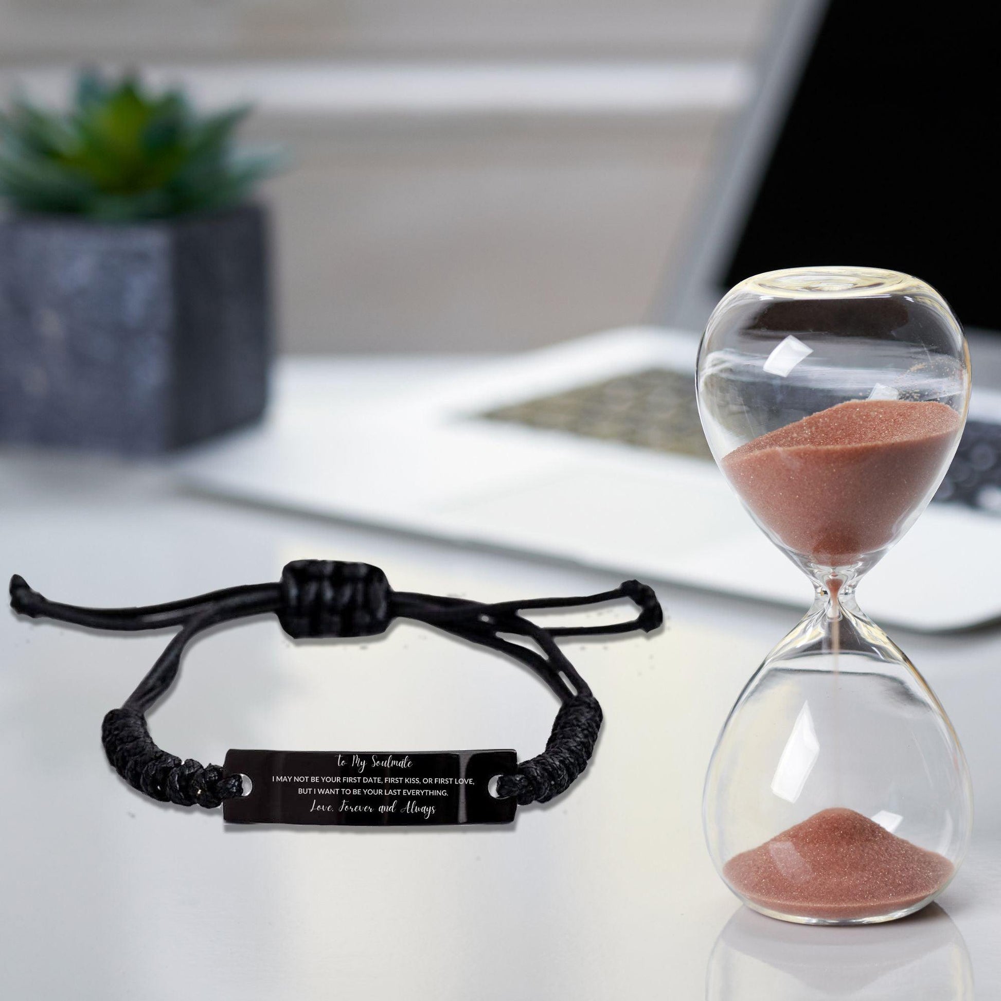 Romantic Soulmate Engraved Black Rope Bracelet - I want to be your Last Everything- Birthday, Christmas Holiday, Valentine Gifts - Mallard Moon Gift Shop