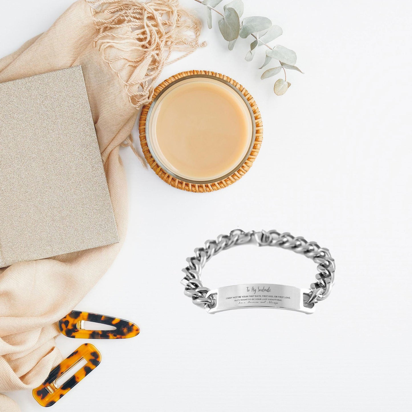 Romantic Soulmate Engraved Cuban Chain Stainless Steel Bracelet - I Want to be Your Last Everything - Birthday, Christmas Holiday, Valentine Gifts - Mallard Moon Gift Shop